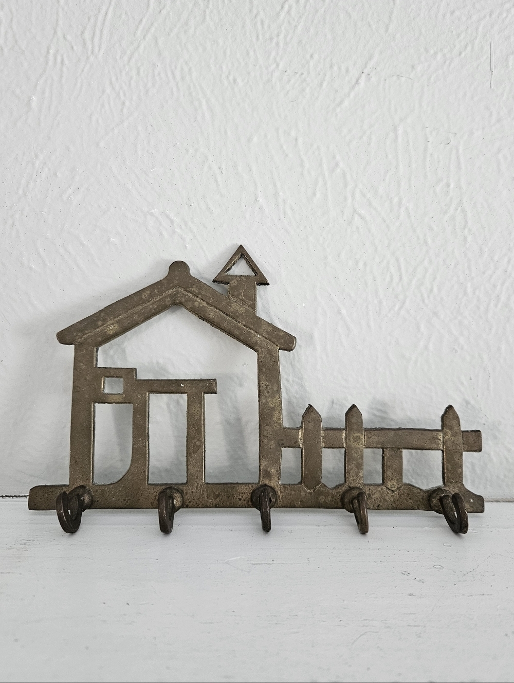 Vintage Brass House Shaped Wall Mounted Key/Accessory Holder Rack